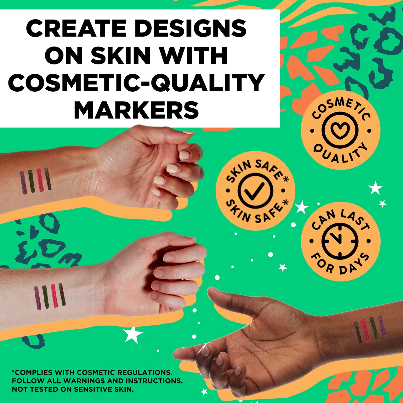 BODYMARK Gift Set Temporary Tattoo Markers for Skin, Flexible Fine and Brush Tips, Contains Four Markers, Stencils, Canvas Pouch and One Eraser Touch Up Pen with Four Refill Tips